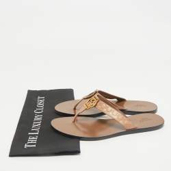 Gucci Metallic Beige Microguccissima Leather Thong Flats Size 39.5