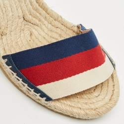 Gucci Multicolor Canvas Web Espadrille Wedge Ankle Wrap Sandals Size 37.5