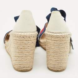Gucci Multicolor Canvas Web Espadrille Wedge Ankle Wrap Sandals Size 37.5