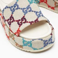 Gucci Beige Jacquard GG Marmont Espadrille Flat Slides Size  38