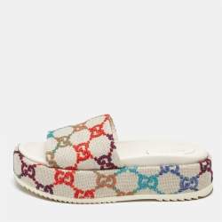 Gucci Beige Jacquard GG Marmont Espadrille Flat Slides Size  38