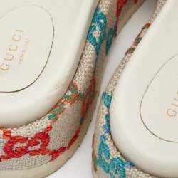 Gucci Beige Jacquard GG Marmont Espadrille Flat Slides Size  38
