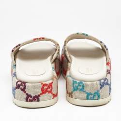 Gucci Beige Jacquard GG Marmont Espadrille Flat Slides Size  38