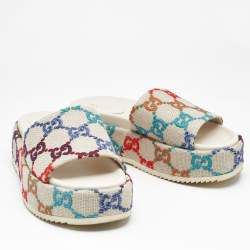 Gucci Beige Jacquard GG Marmont Espadrille Flat Slides Size  38