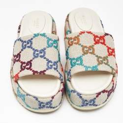 Gucci Beige Jacquard GG Marmont Espadrille Flat Slides Size  38
