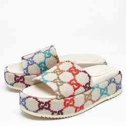 Gucci Beige Jacquard GG Marmont Espadrille Flat Slides Size  38