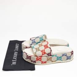 Gucci Beige Jacquard GG Marmont Espadrille Flat Slides Size  38