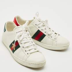 Gucci White Leather Embroidered Bee Ace Low Top Sneakers Size 37.5