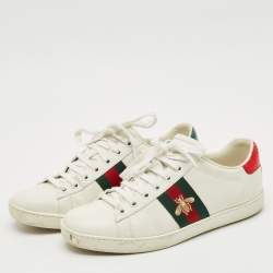 Gucci White Leather Embroidered Bee Ace Low Top Sneakers Size 37.5