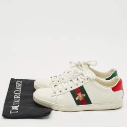 Gucci White Leather Embroidered Bee Ace Low Top Sneakers Size 37.5