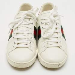 Gucci White Leather Embroidered Bee Ace Low Top Sneakers Size 37.5