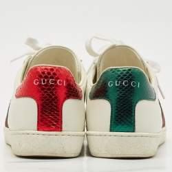 Gucci White Leather Embroidered Bee Ace Low Top Sneakers Size 37.5