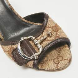 Gucci Beige GG Canvas and Leather Horsebit Mule Sandals Size 39