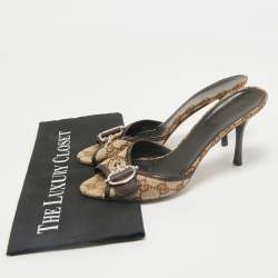 Gucci Beige GG Canvas and Leather Horsebit Mule Sandals Size 39