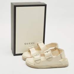 Gucci Off White Rubber Double G Logo Dusty Ankle Strap Flat Sandals Size 36