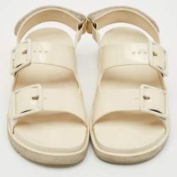 Gucci Off White Rubber Double G Logo Dusty Ankle Strap Flat Sandals Size 36