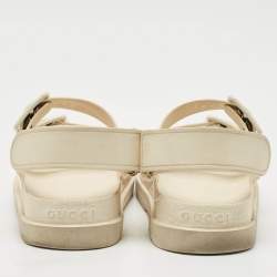 Gucci Off White Rubber Double G Logo Dusty Ankle Strap Flat Sandals Size 36