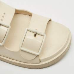 Gucci Off White Rubber Double G Logo Dusty Ankle Strap Flat Sandals Size 36