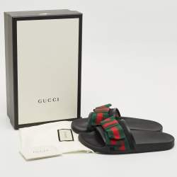 Gucci Tri Color Canvas and Leather Trim Sylvie Flat Slides Size 39