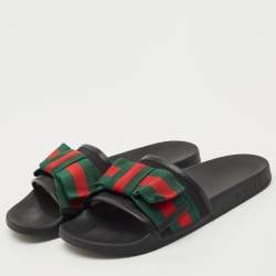 Gucci Tri Color Canvas and Leather Trim Sylvie Flat Slides Size 39