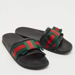 Gucci Tri Color Canvas and Leather Trim Sylvie Flat Slides Size 39