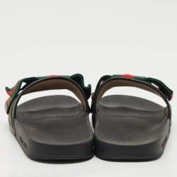 Gucci Tri Color Canvas and Leather Trim Sylvie Flat Slides Size 39