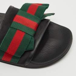Gucci Tri Color Canvas and Leather Trim Sylvie Flat Slides Size 39