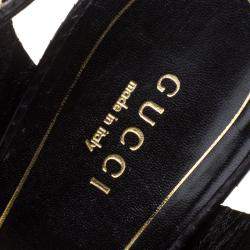 Gucci Black Studded Python Leather T-Strap Slingback Sandals Size 37.5