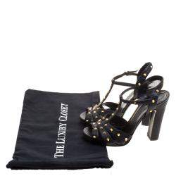 Gucci Black Studded Python Leather T-Strap Slingback Sandals Size 37.5