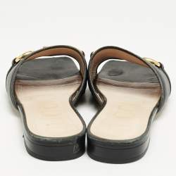 Gucci Black Leather Horsebit Flat Sandals Size 40