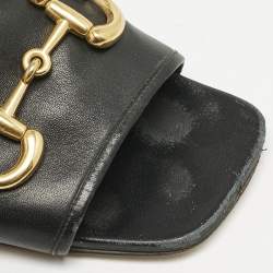 Gucci Black Leather Horsebit Flat Sandals Size 40