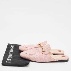 Gucci Pink Lace Princetown Flat Mules Size 38