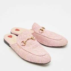 Gucci Pink Lace Princetown Flat Mules Size 38