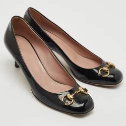 Gucci Black Guccissima Patent Horsebit Hollywood Pumps Size 39
