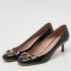 Gucci Black Guccissima Patent Horsebit Hollywood Pumps Size 39