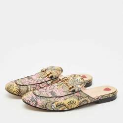 Gucci Beige Tiger Print GG Supreme Canvas Princetown Mules Size 39