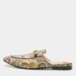 Gucci Beige Tiger Print GG Supreme Canvas Princetown Mules Size 39