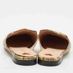 Gucci Beige Tiger Print GG Supreme Canvas Princetown Mules Size 39