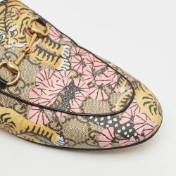 Gucci Beige Tiger Print GG Supreme Canvas Princetown Mules Size 39