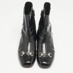 Gucci Black Patent Leather Horsebit Mid Calf Length Boots Size 36.5