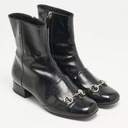 Gucci Black Patent Leather Horsebit Mid Calf Length Boots Size 36.5
