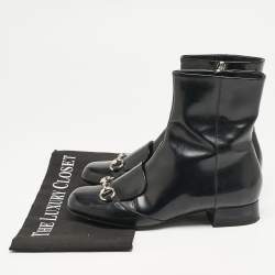 Gucci Black Patent Leather Horsebit Mid Calf Length Boots Size 36.5