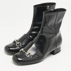 Gucci Black Patent Leather Horsebit Mid Calf Length Boots Size 36.5