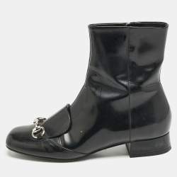 Gucci Black Patent Leather Horsebit Mid Calf Length Boots Size 36.5