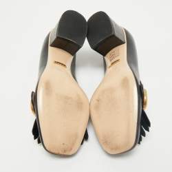 Gucci Black Leather GG Marmont Fringe Block Heel Pumps Size 35