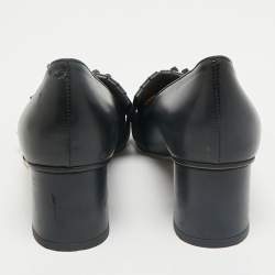 Gucci Black Leather GG Marmont Fringe Block Heel Pumps Size 35