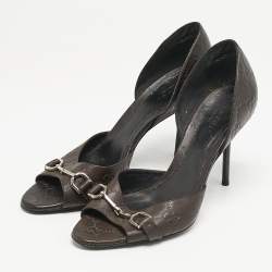 Gucci Brown Guccissima Leather Horsebit D'orsay Peep Toe Pumps Size 37