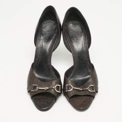Gucci Brown Guccissima Leather Horsebit D'orsay Peep Toe Pumps Size 37