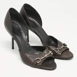 Gucci Brown Guccissima Leather Horsebit D'orsay Peep Toe Pumps Size 37