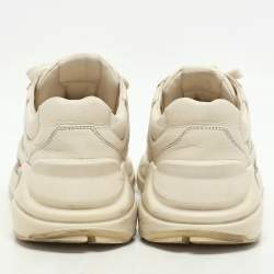 Gucci Off White Leather Rhyton Logo Print Low Top Sneakers Size 36